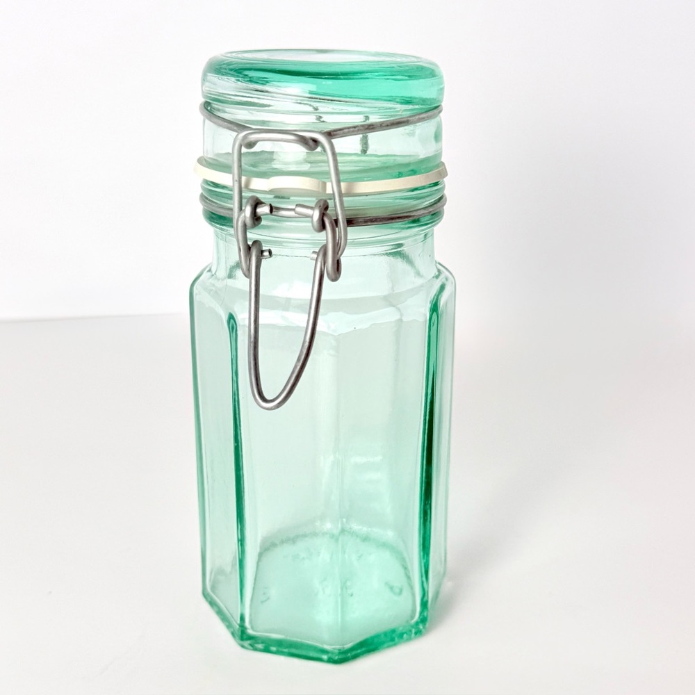 Vintage Green Glass 6” Snap Lid Jar - Made in Italy - High Quality/apothecary
